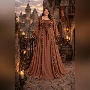 Chic Long Sleeve Brown Dress with Lace-Up Detail